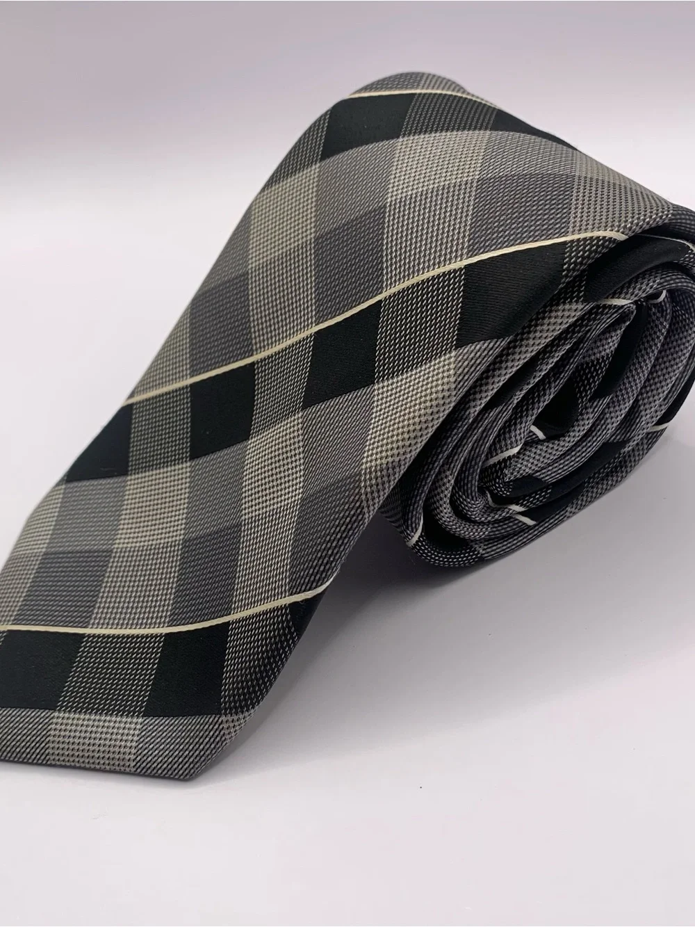 Geoffrey Beene Black and Gray Windowpane Plaid Tie business formal interview